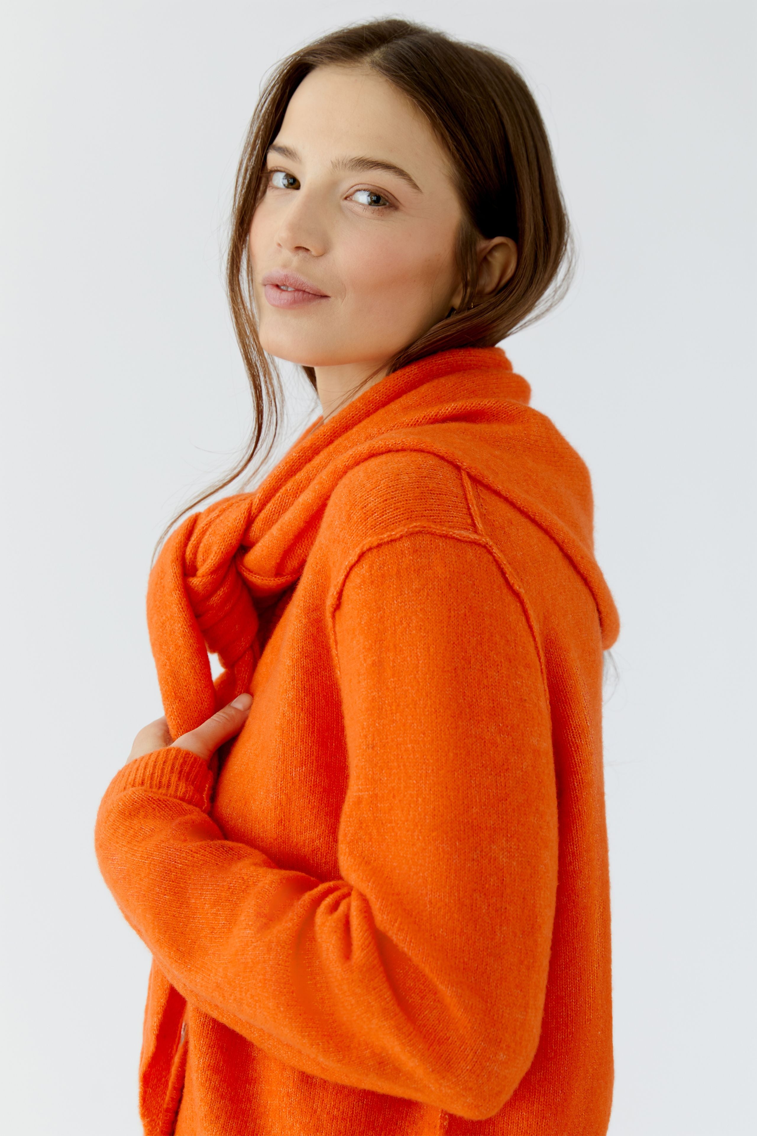 Oui 99870 Orange Knitted Triangle Scarf