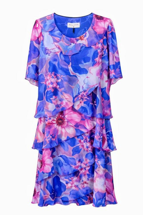 Allison 4797 Asymetric Printed Silk Chiffon Layered Occasion Wear Dress