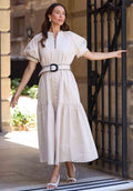 Brave & True BT25452 Amour Cotton Maxi Length Dress With Puffed Sleeves Belt And Button-Down Bodice