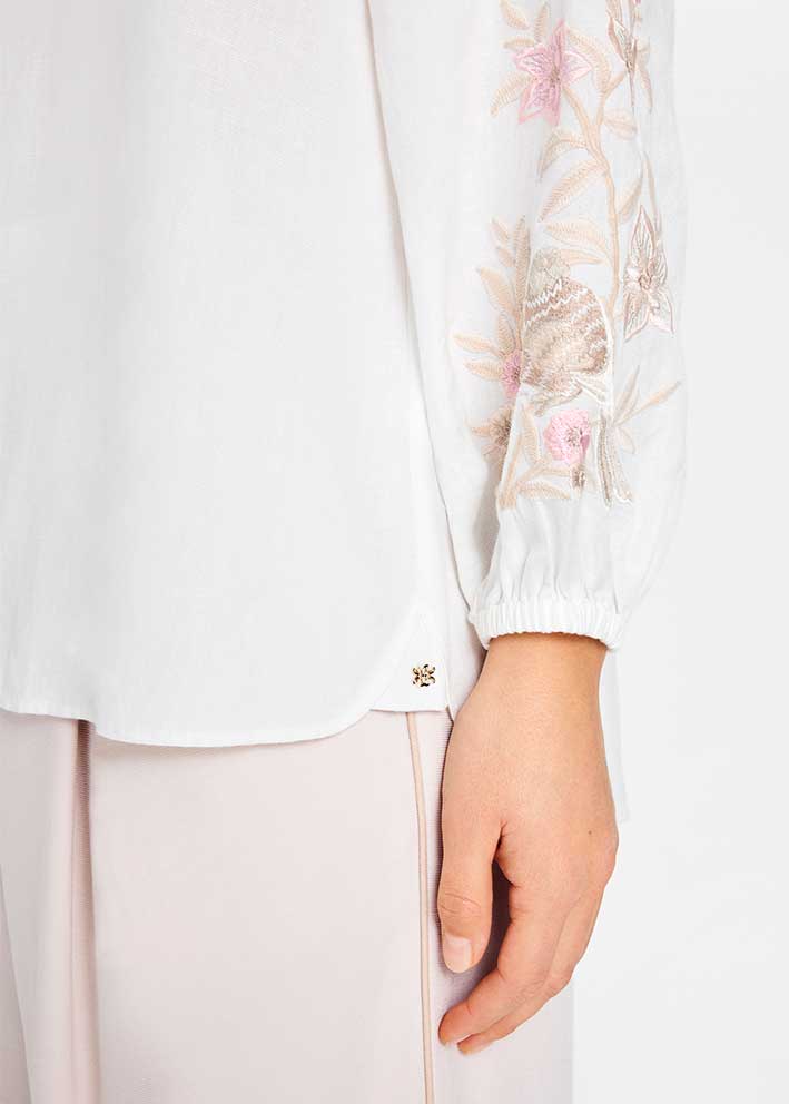 Gustav 60658 White Annebell Blouse With Long Embroidered Sleeves
