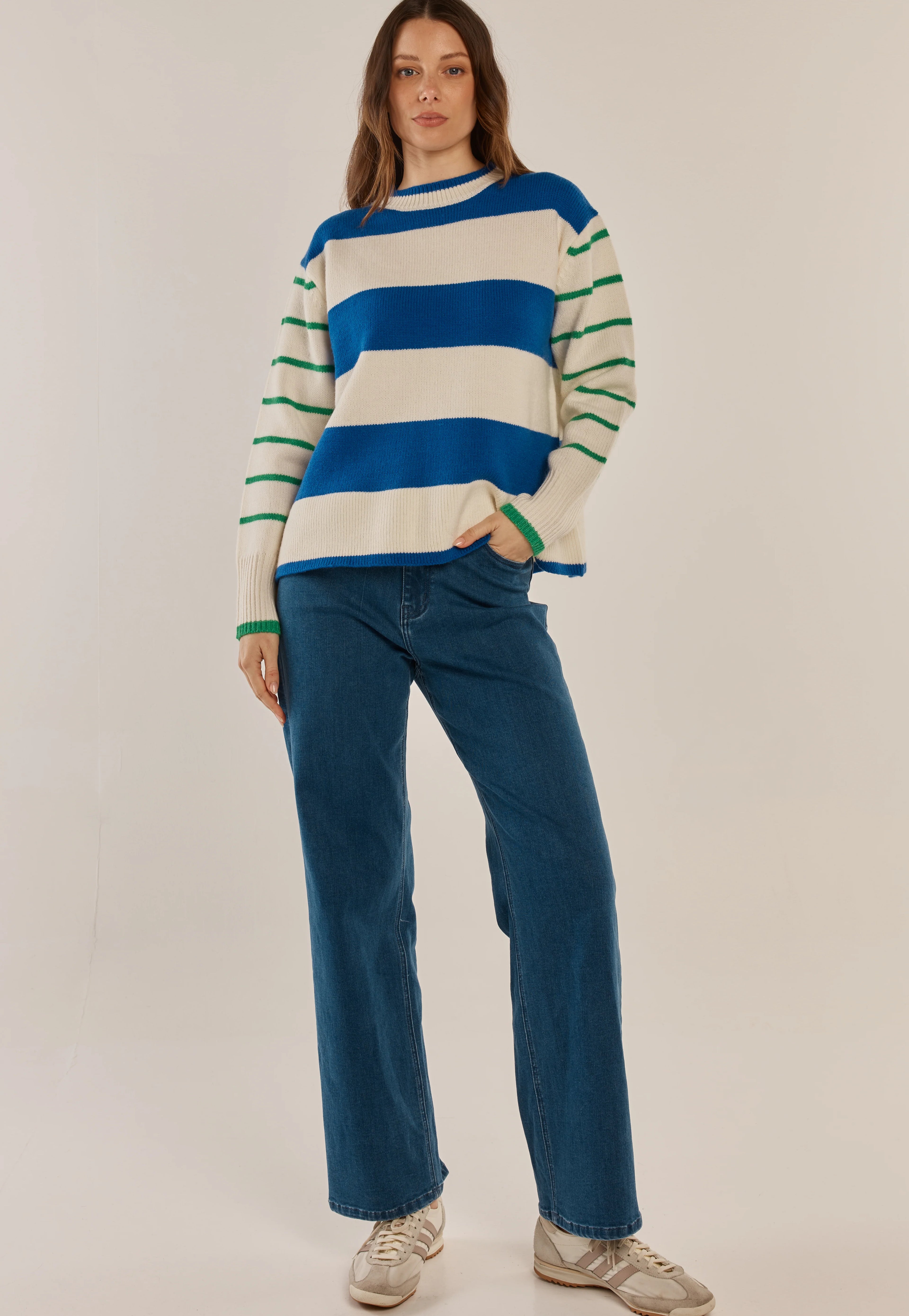 Betty Basic BB4093 Camryn Blue And Green Stripe Jumper