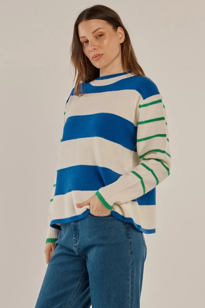 Betty Basic BB4093 Camryn Blue And Green Stripe Jumper