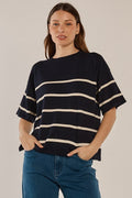 Betty Basic BB4107 Bailey Navy And Blue Boxy Top