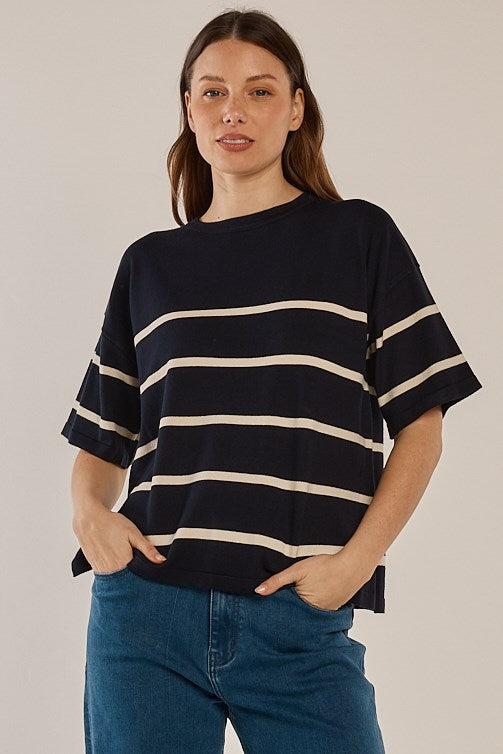 Betty Basic BB4107 Bailey Navy And Blue Boxy Top