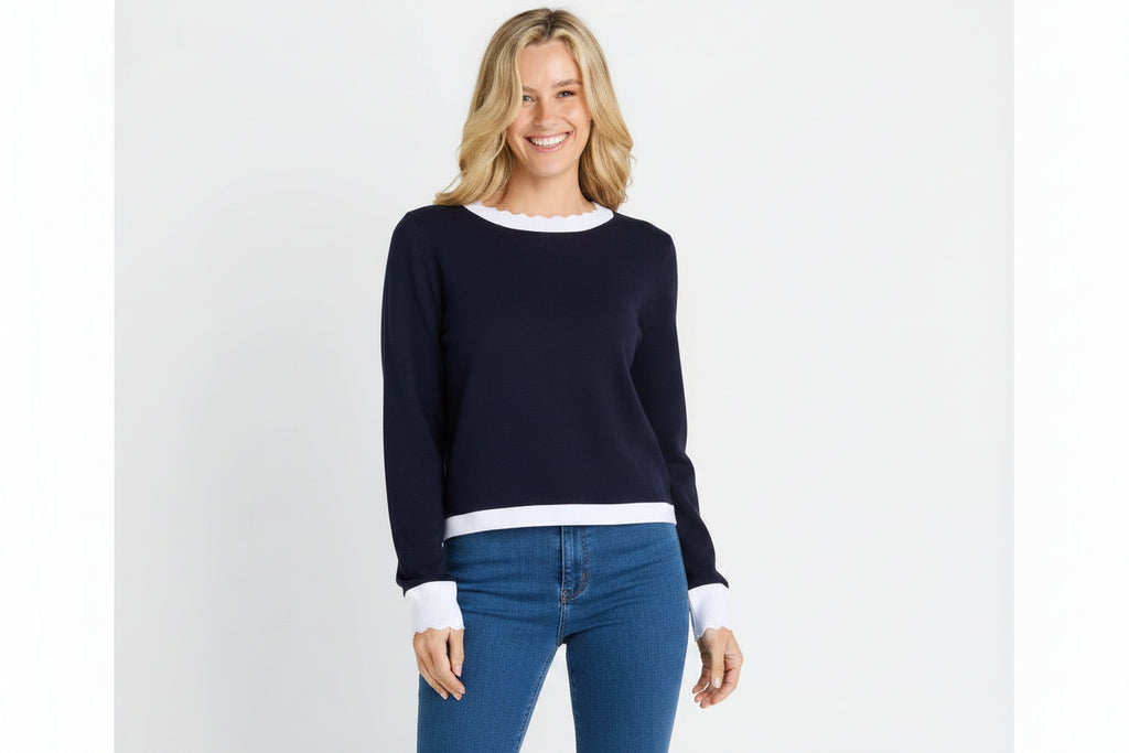Betty Basic BB4131 Navy Knit Scallop Jumper