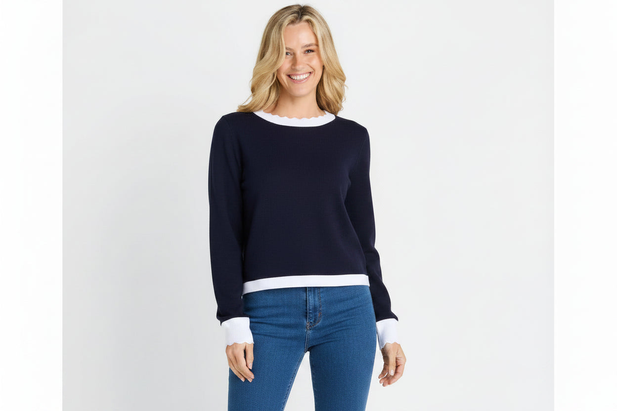 Betty Basic BB4131 Navy Knit Scallop Jumper