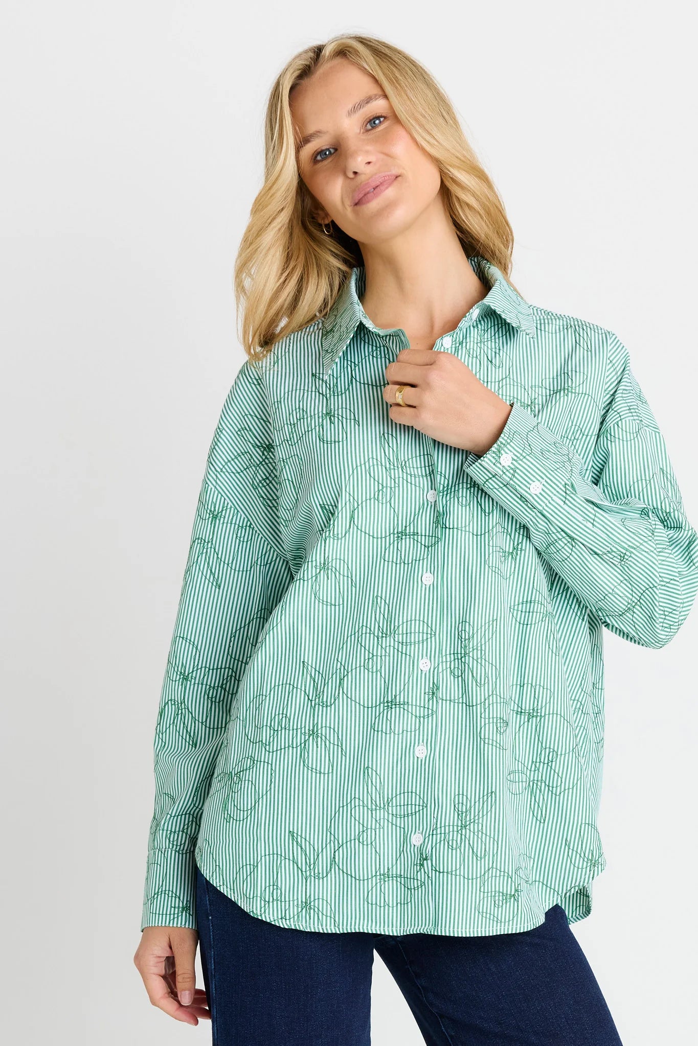 Betty Basic BB8384 Sage Green Stripe Shirt