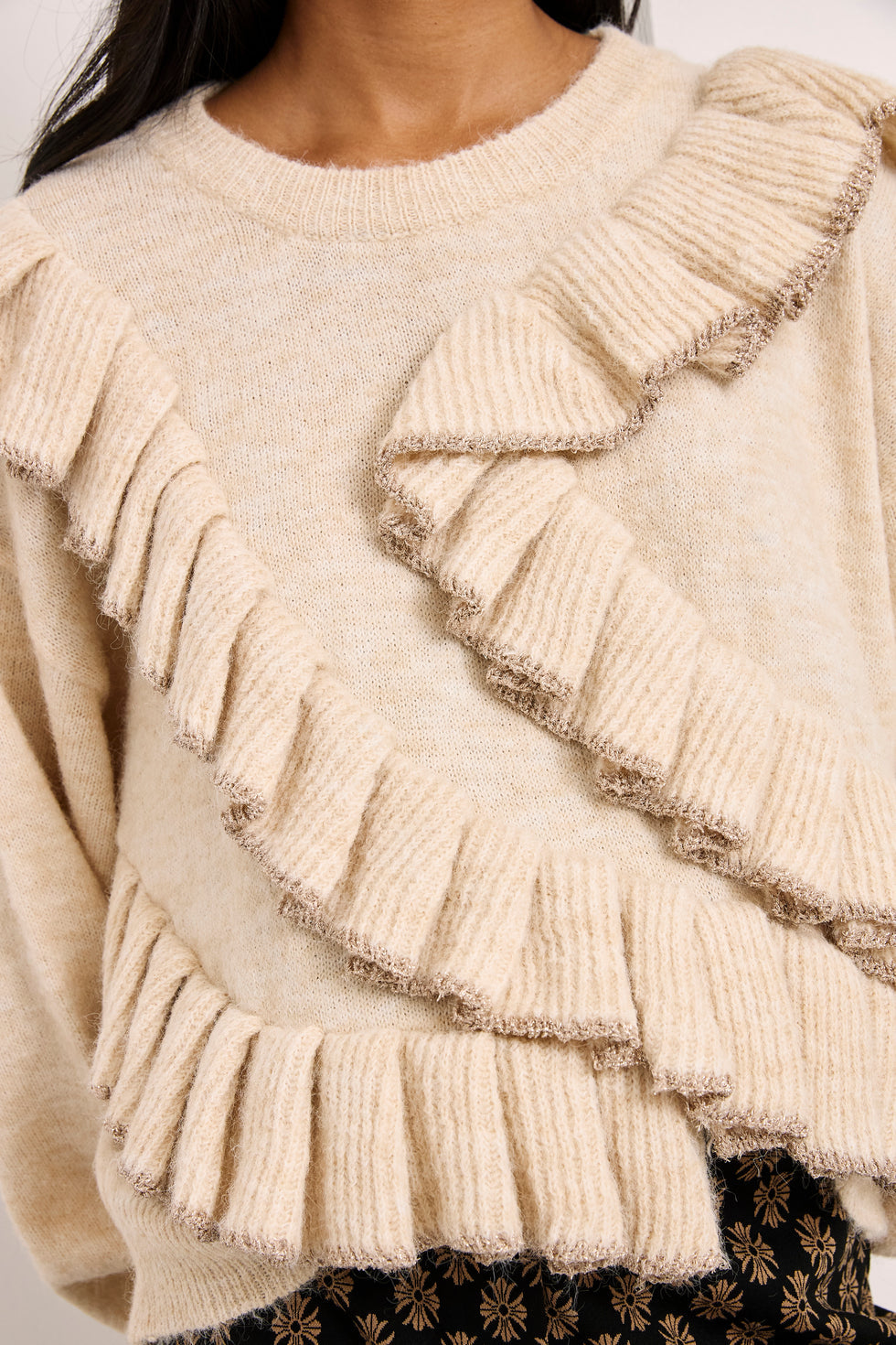 Nekane BN.ARI Ecrue Mix Wool Jumper With Asymmetrical Ruffles