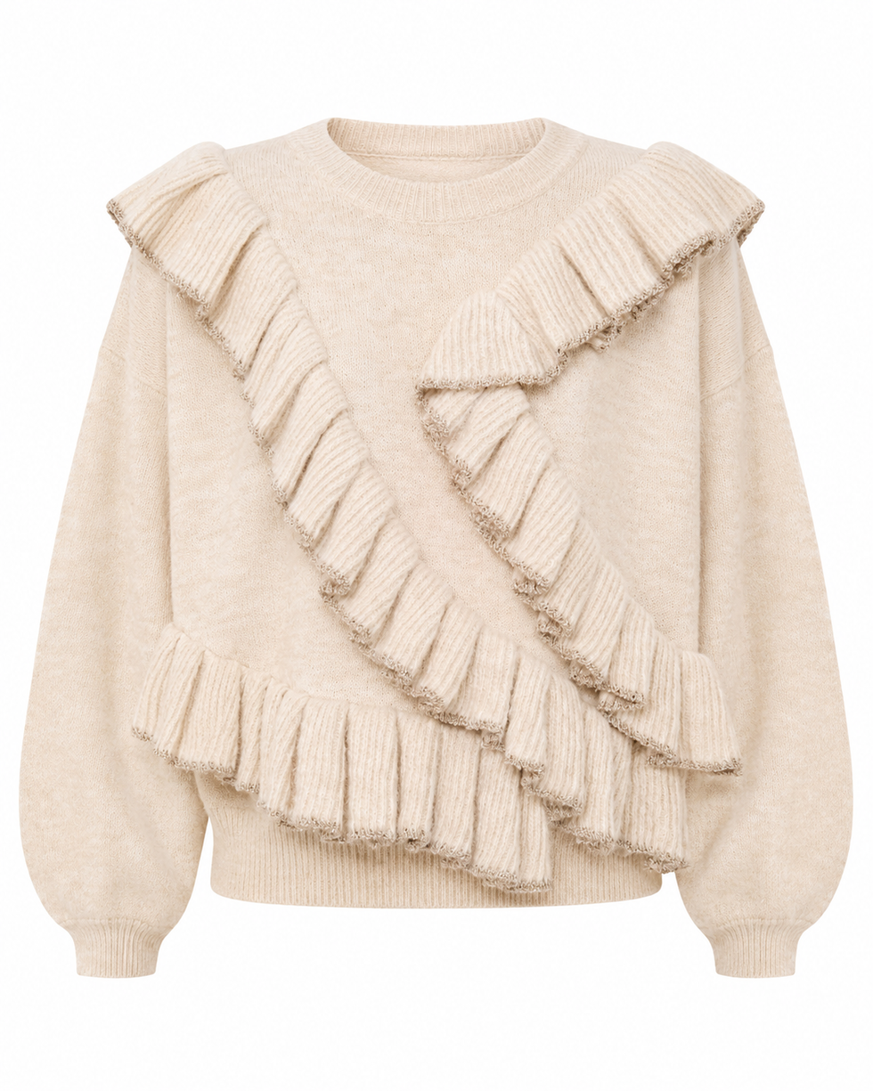 Nekane BN.ARI Ecrue Mix Wool Jumper With Asymmetrical Ruffles