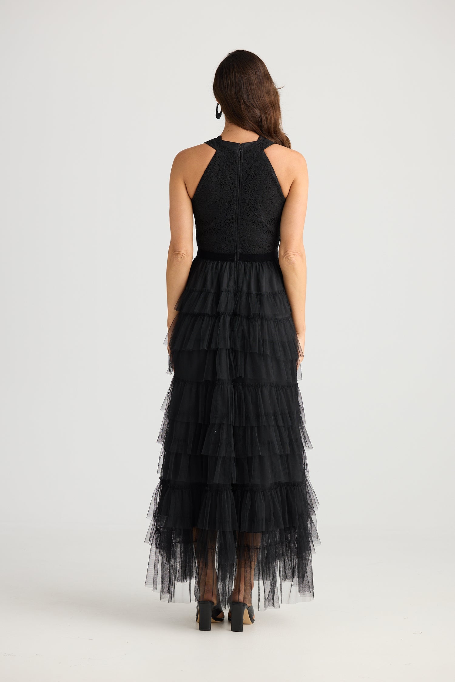 Brave & True  BT25338 Soprano Black Sleeveless  Dress With Tiers Of Ruffled Material
