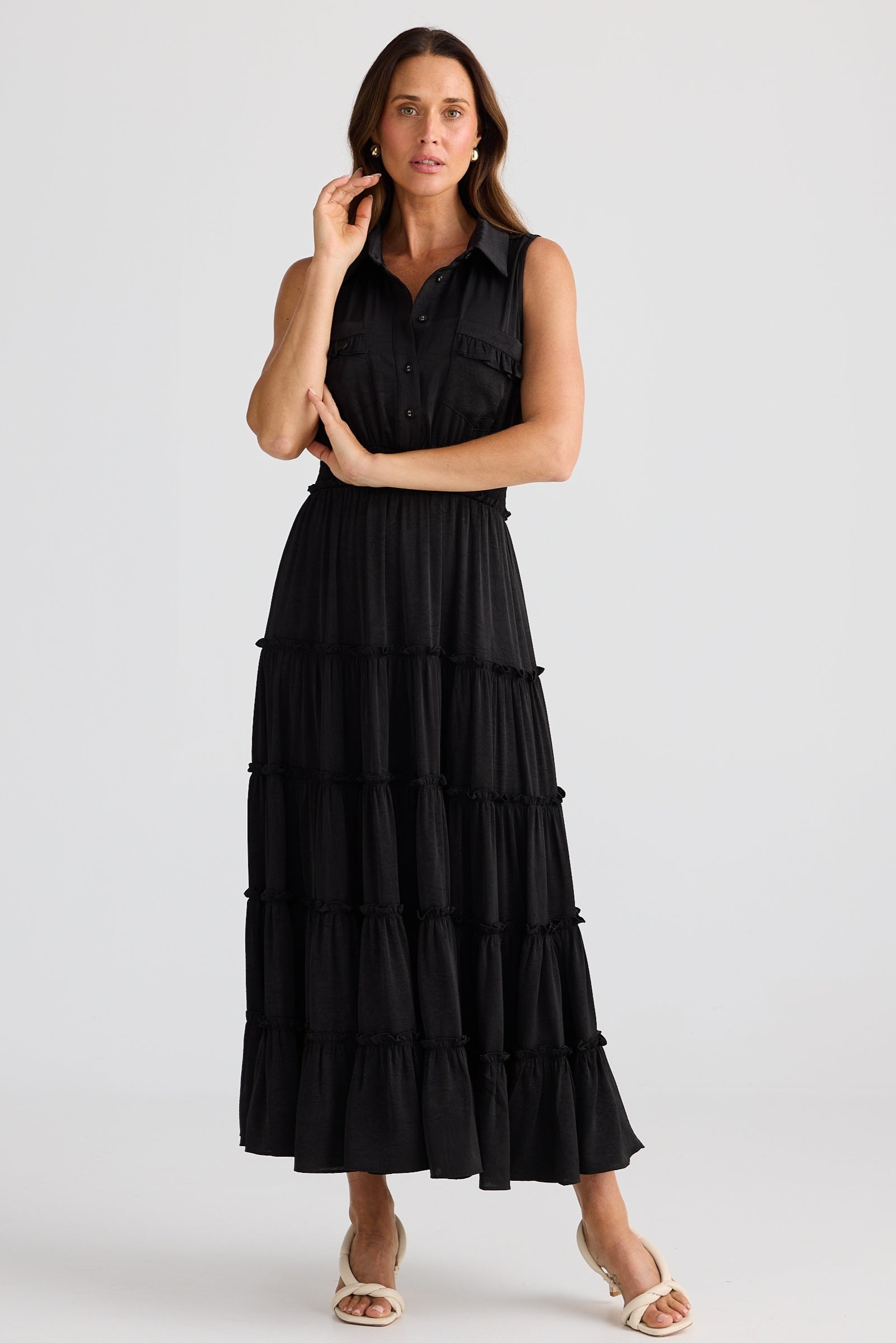 Brave & True  BT25472 Lido Sleeveless Black Tired Dress