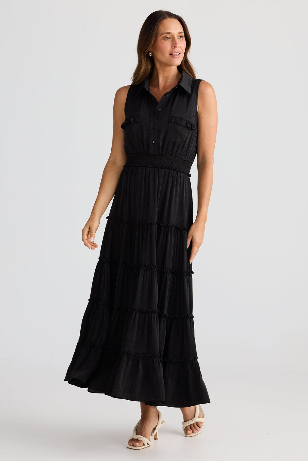 Brave & True  BT25472 Lido Sleeveless Black Tired Dress