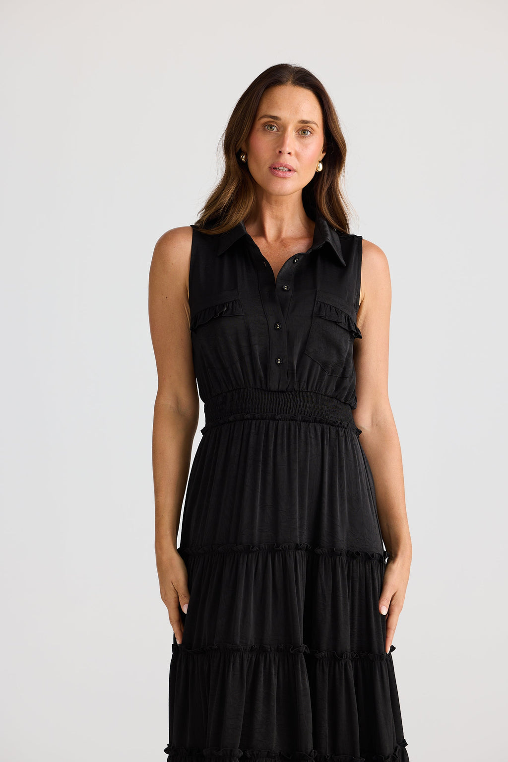 Brave & True  BT25472 Lido Sleeveless Black Tired Dress