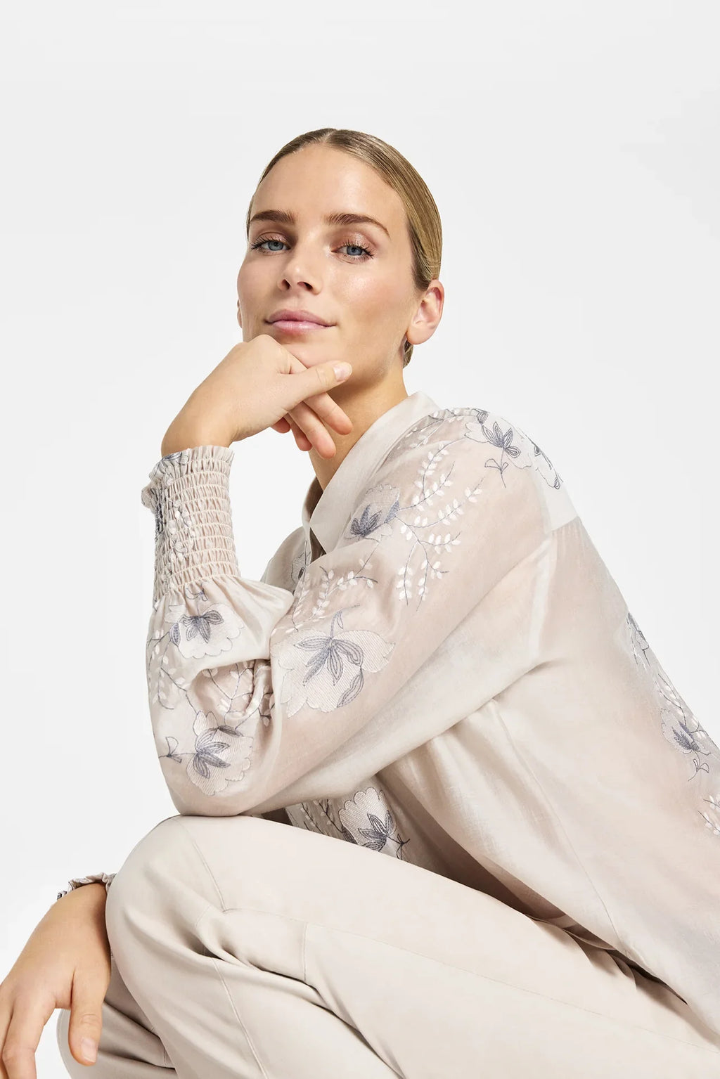 Gustav Light Grey Embroidered Blouse 60637