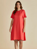 Betty Basic BB8515 Vibrant Red Knee Length Short Sleeves With Decorative Scalloped Hem Dress