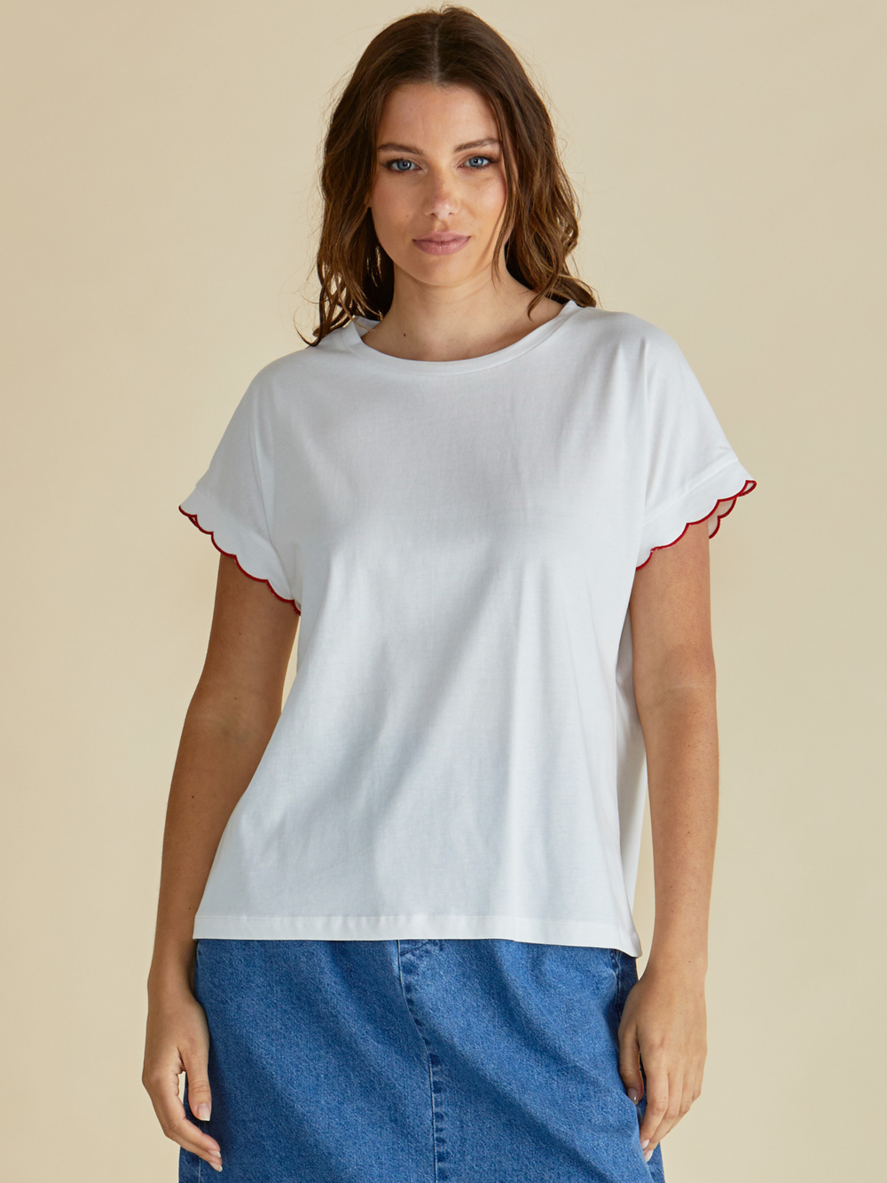 Betty Basic BB2079 Sollane Short Sleeve Top With Scalloped Edges
