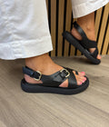 Wonders AB-1332 Black Casual Sandals With A Thick Flat Sole