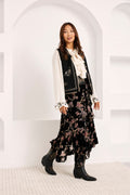 Nekane FF.ASTRI Velvet Black Floral Print Skirt With Flounced Hem