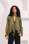 Nekane FF.MIRKA Khaki Asymmetrical Ruffle Blouse