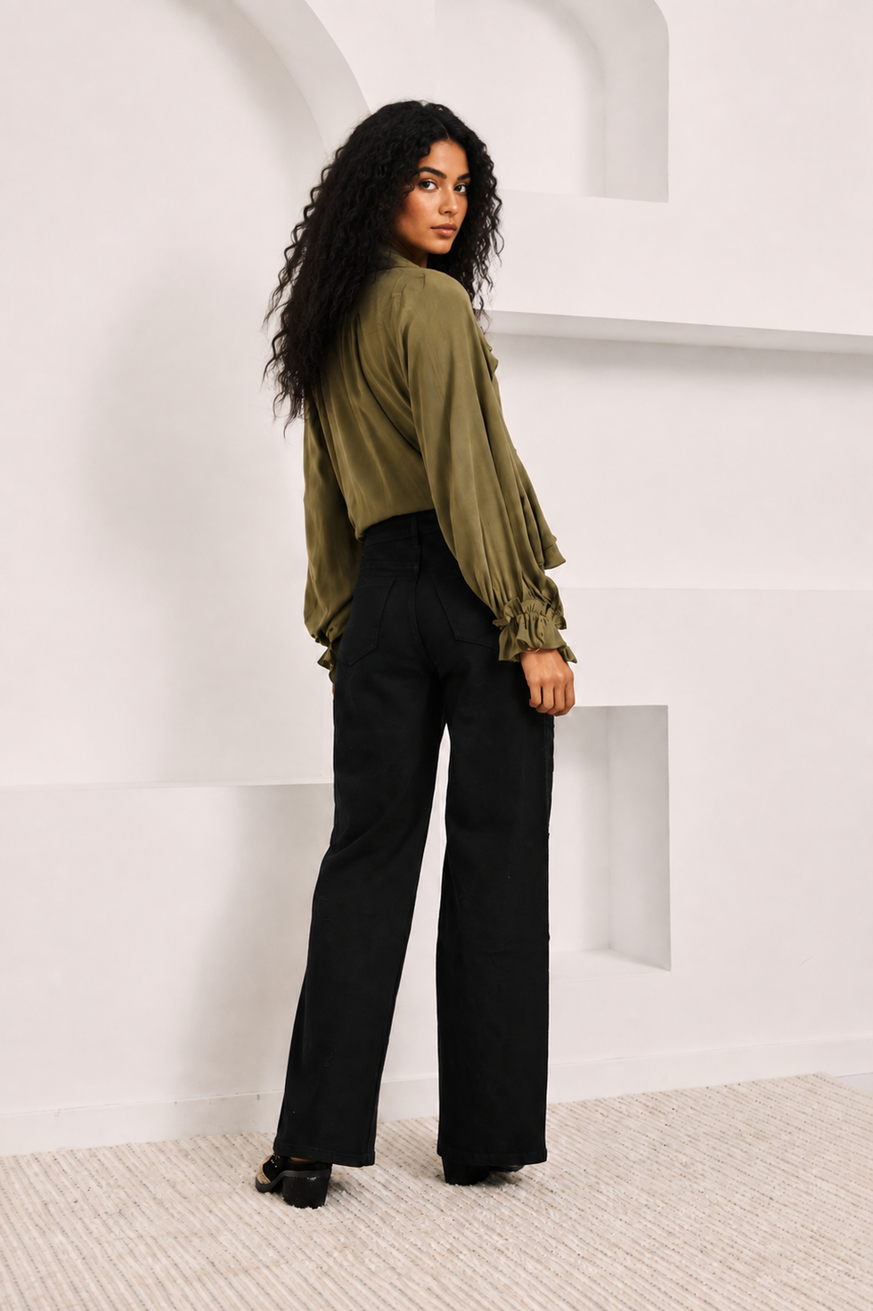 Nekane FF.MIRKA Khaki Asymmetrical Ruffle Blouse