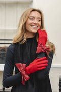 Park Lane Fabric And Faux Leather Red Bow Gloves GL27