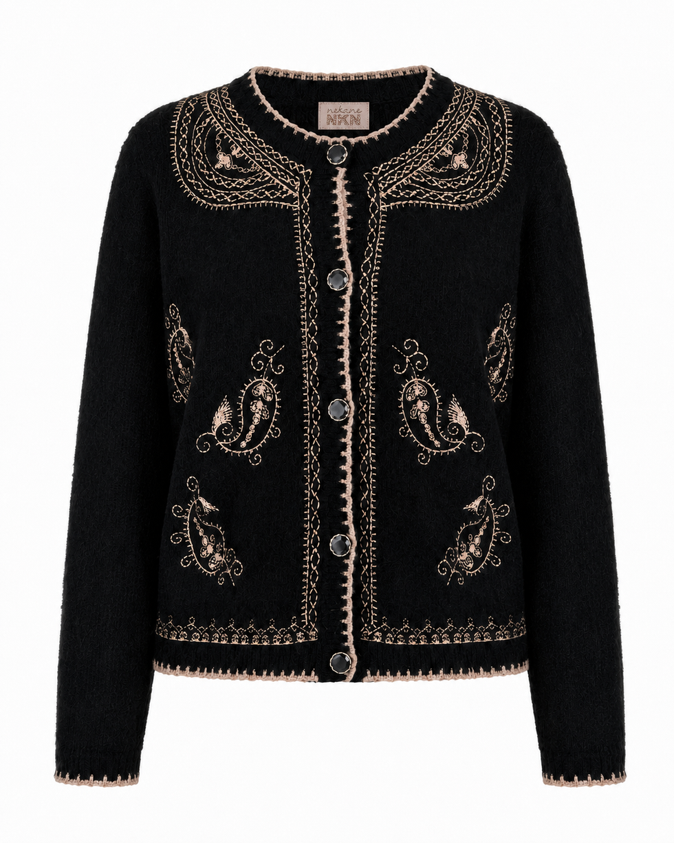 Nekane GR.DARNA Black Wool Cardigan With Embroidery