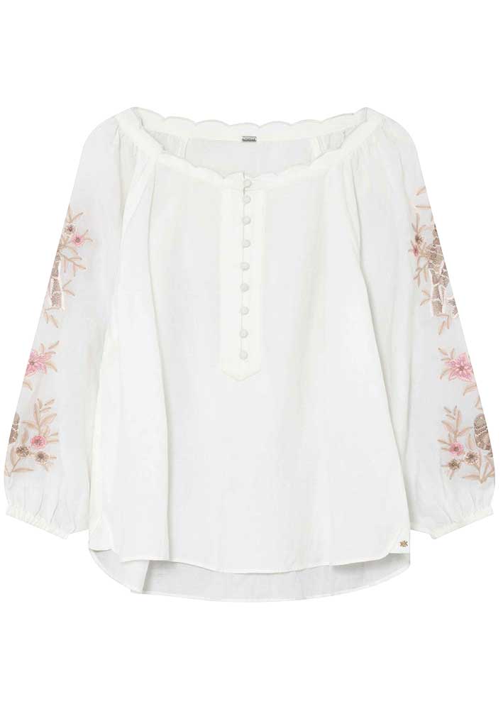 Gustav 60658 White Annebell Blouse With Long Embroidered Sleeves