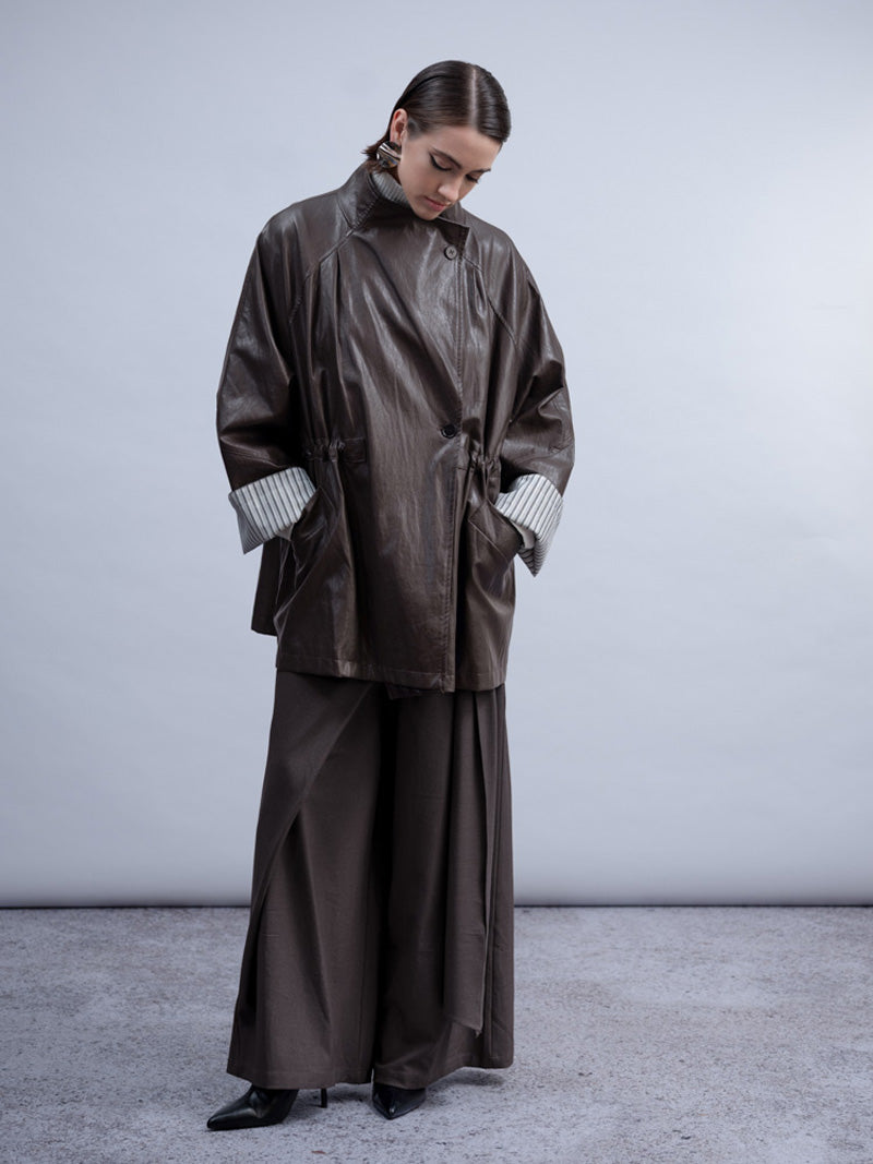 Haako H2026 Faux Leather Oversized Mac Coat