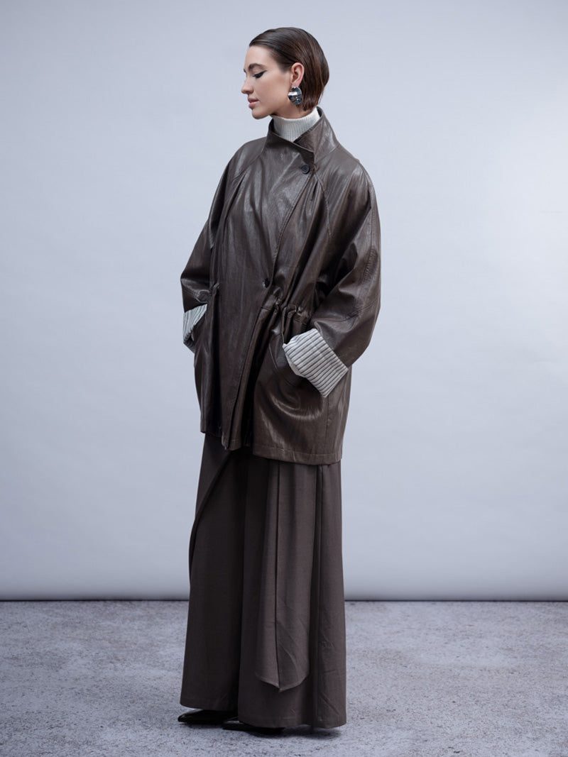 Haako H2026 Faux Leather Oversized Mac Coat