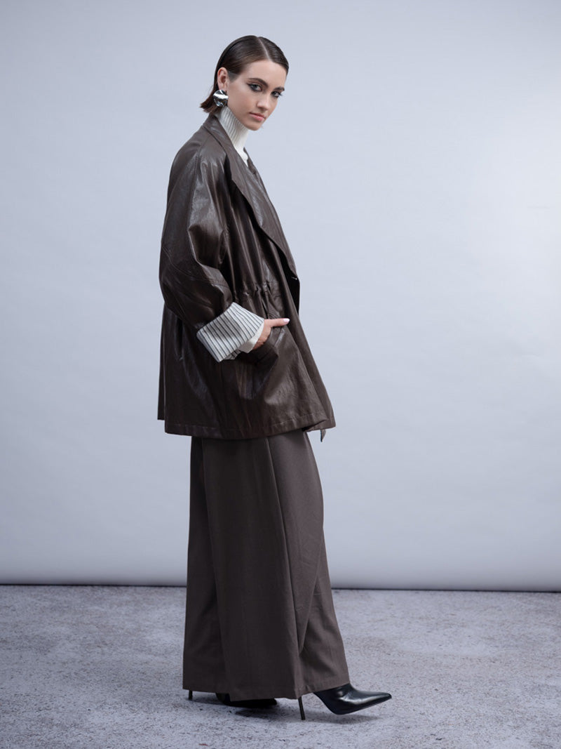 Haako H2026 Faux Leather Oversized Mac Coat