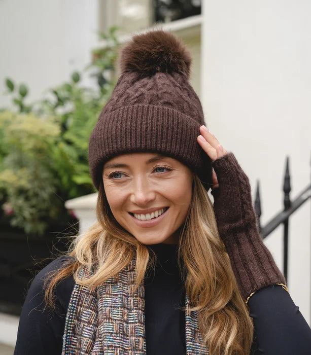 Park Lane Knitted Cable Wooly Bobble Hat With Fur Trim