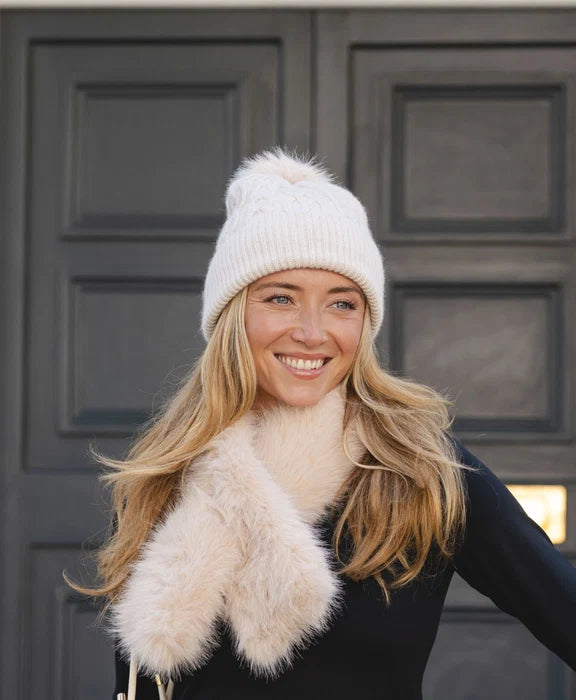 Park Lane Knitted Cable Wooly Bobble Hat With Fur Trim