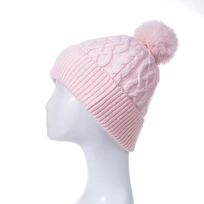 Park Lane Knitted Cable Wooly Bobble Hat With Fur Trim