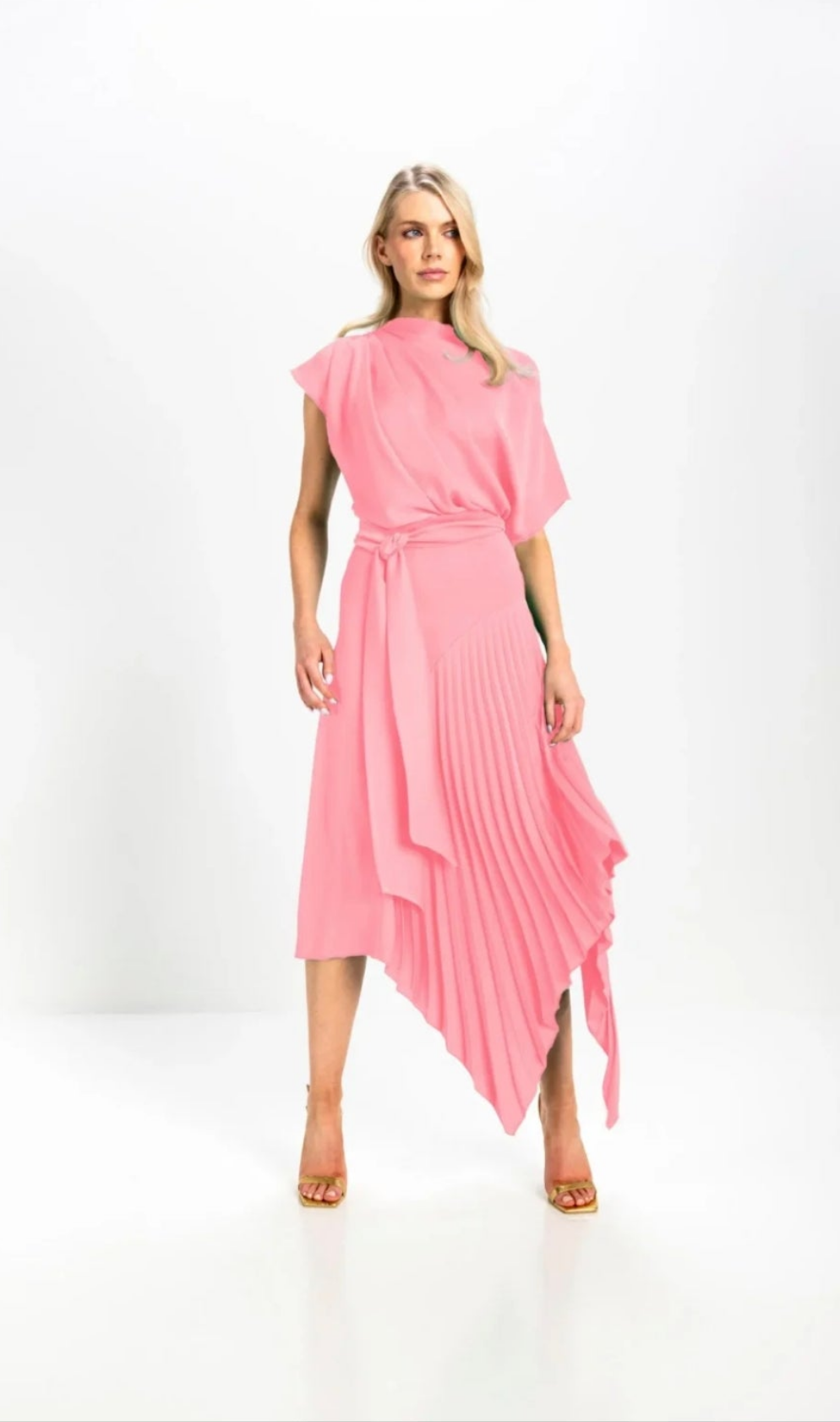 Kevan Jon Mila Pleat Knee Length Dress