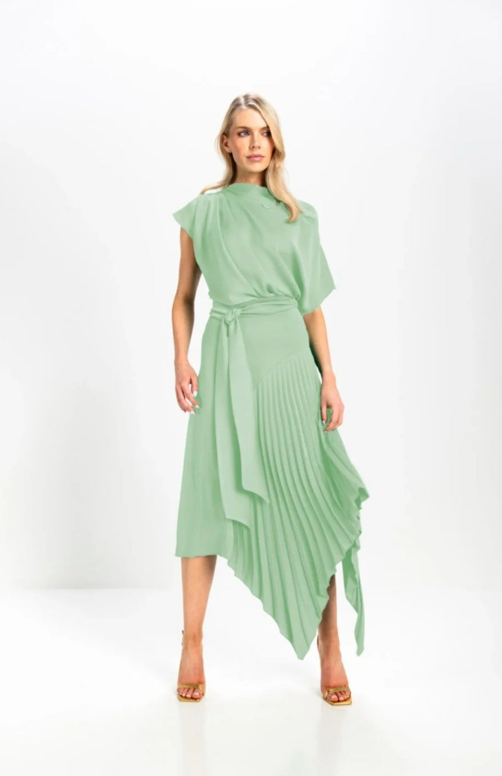 Kevan Jon Mila Pleat Knee Length Dress