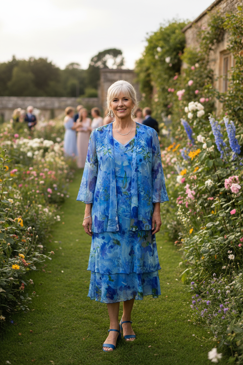 Allison 61138 Blue Printed Silk Chiffon Maxi Dress and Jacket – No55 Boutique
