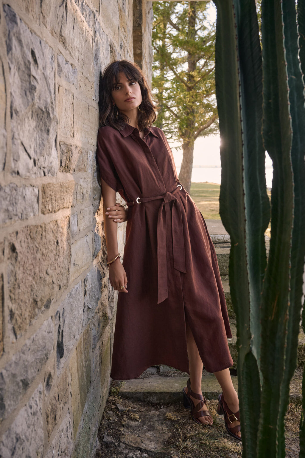 Joseph Ribkoff 262907 Mahogany Long Dress With Short Sleeves