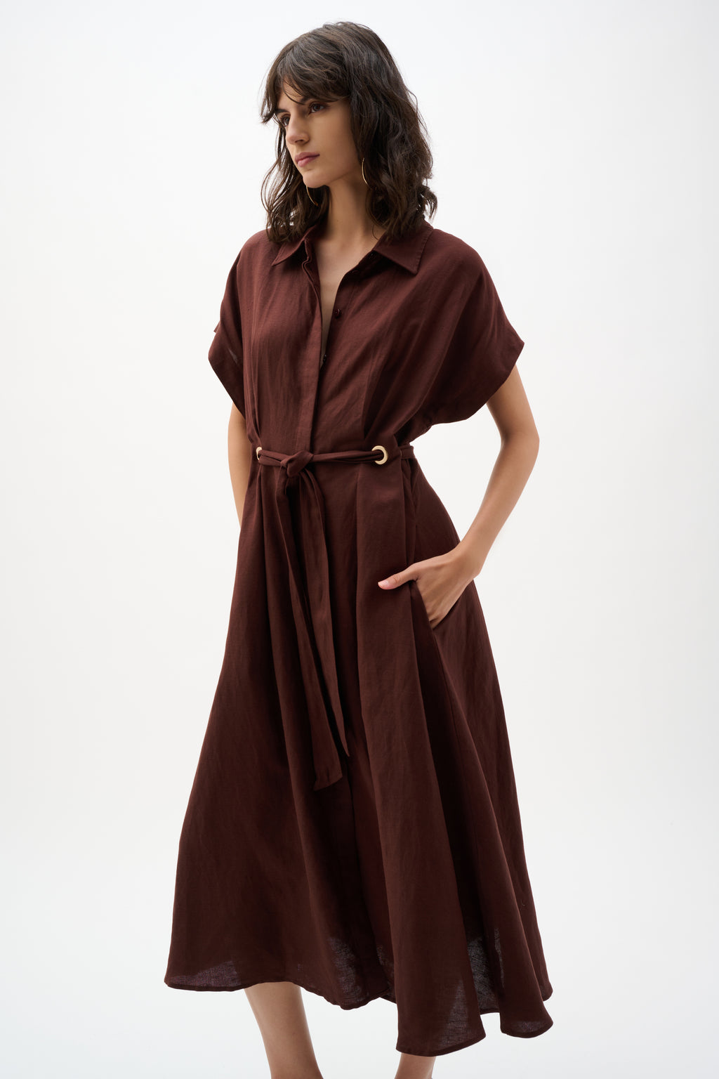 Joseph Ribkoff 262907 Mahogany Long Dress With Short Sleeves