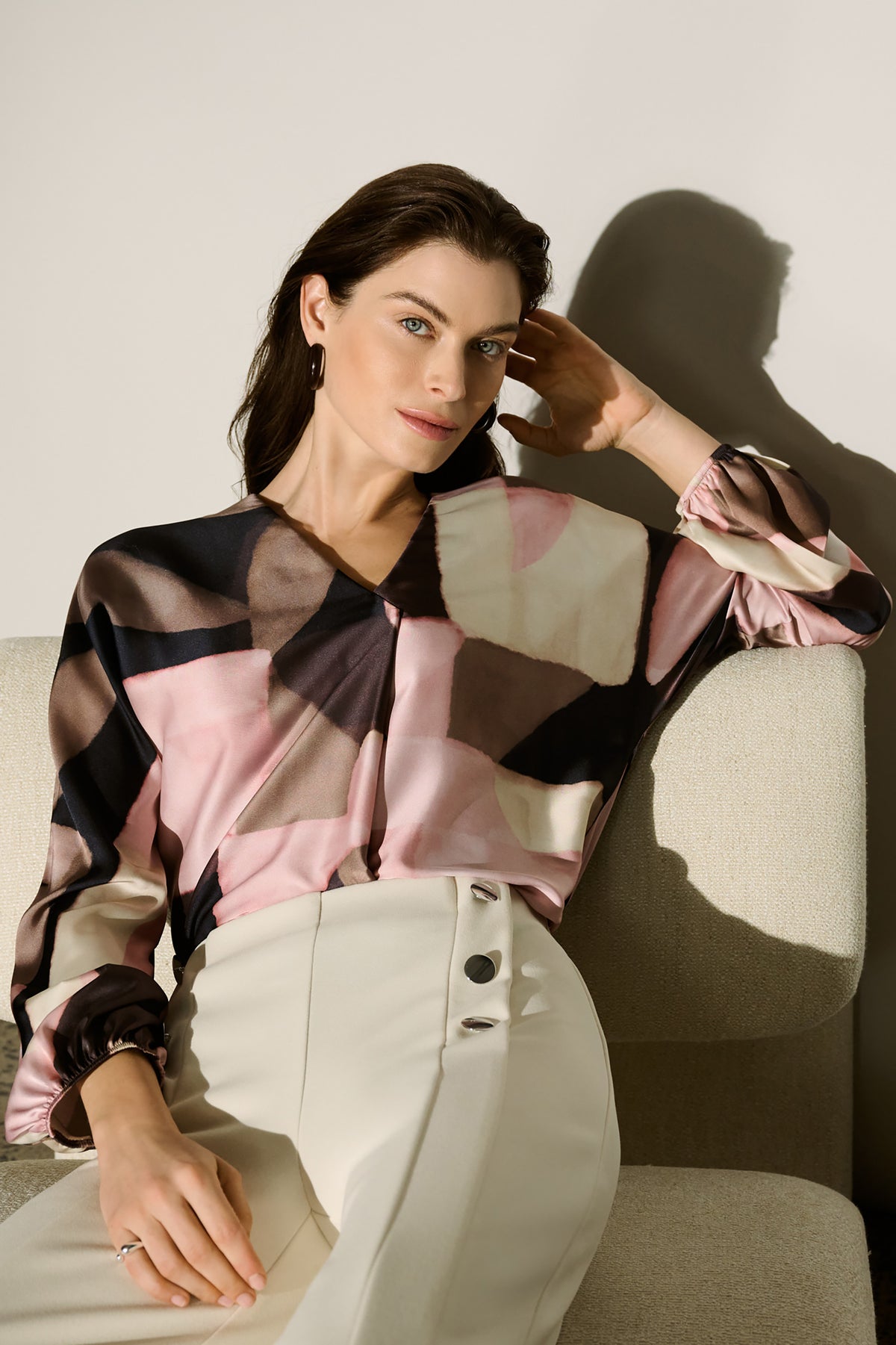Joseph Ribkoff 264197 Printed Black/Pink Smart Blouse