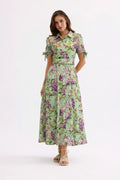 Leo & Ugo KER369 Vibrant  Shirt Style Mint Green Dress With Floral Print In Shades Of Lilac