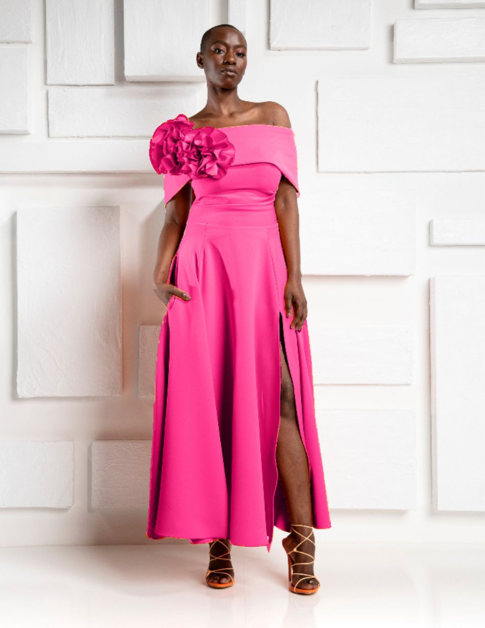 Kevan Jon Kyoto Flare Del Scuba Fabric Dress
