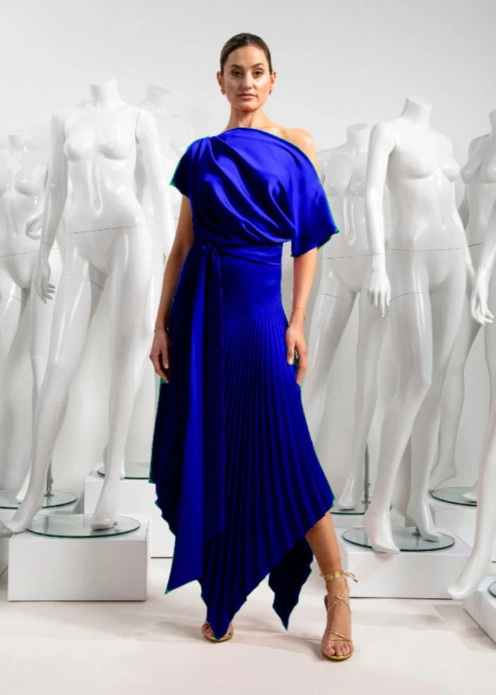 Kevan Jon Mila Pleat Knee Length Dress