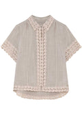 Gustav 60666 Lilje Tan Short Sleeve Embroidered Detail Shirt