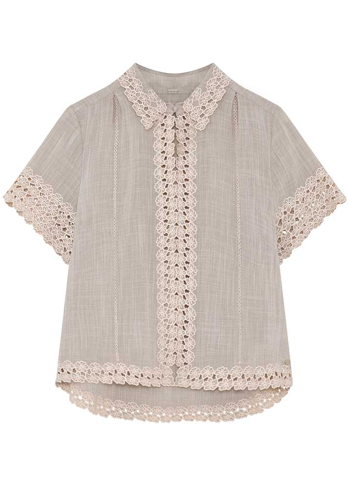 Gustav 60666 Lilje Tan Short Sleeve Embroidered Detail Shirt