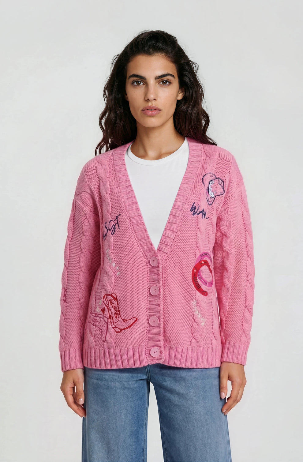 Milano Italy 6356619007 Candy Pink V-Neck Cardigan