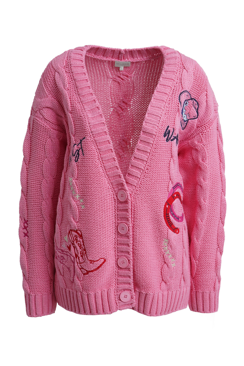 Milano Italy 6356619007 Candy Pink V-Neck Cardigan