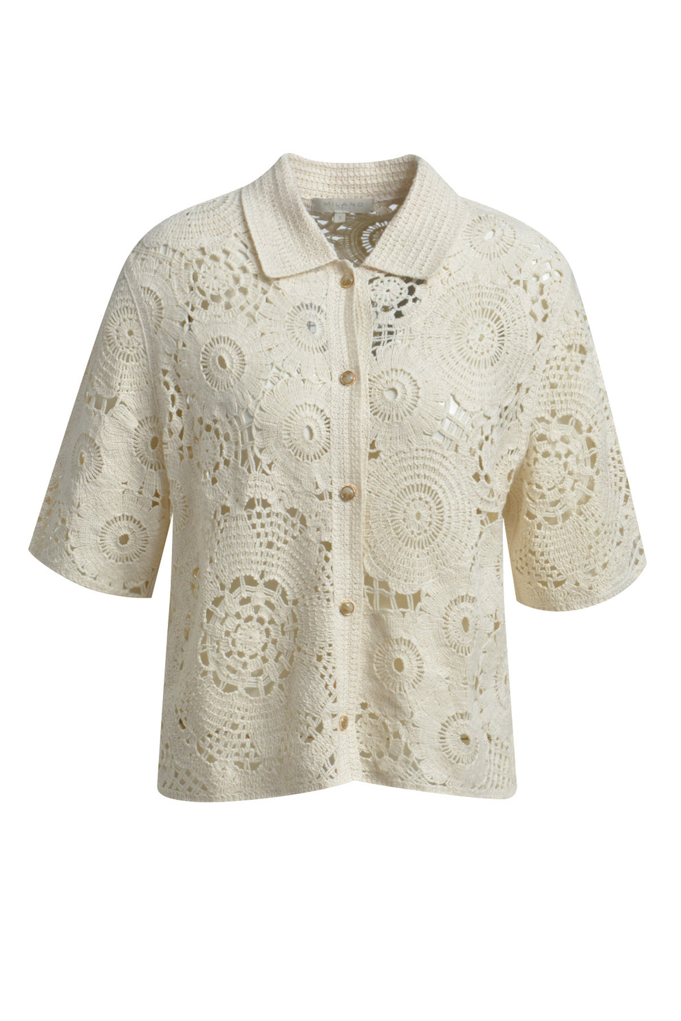 Milano Italy 62248 Sand Cotton Crochet Blouse With Wide Sleeves