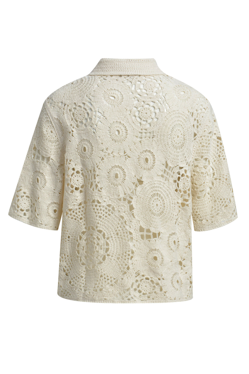 Milano Italy 62248 Sand Cotton Crochet Blouse With Wide Sleeves
