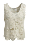 Milano Italy 6224867071 Sand Cotton Crochet Round Neck Top