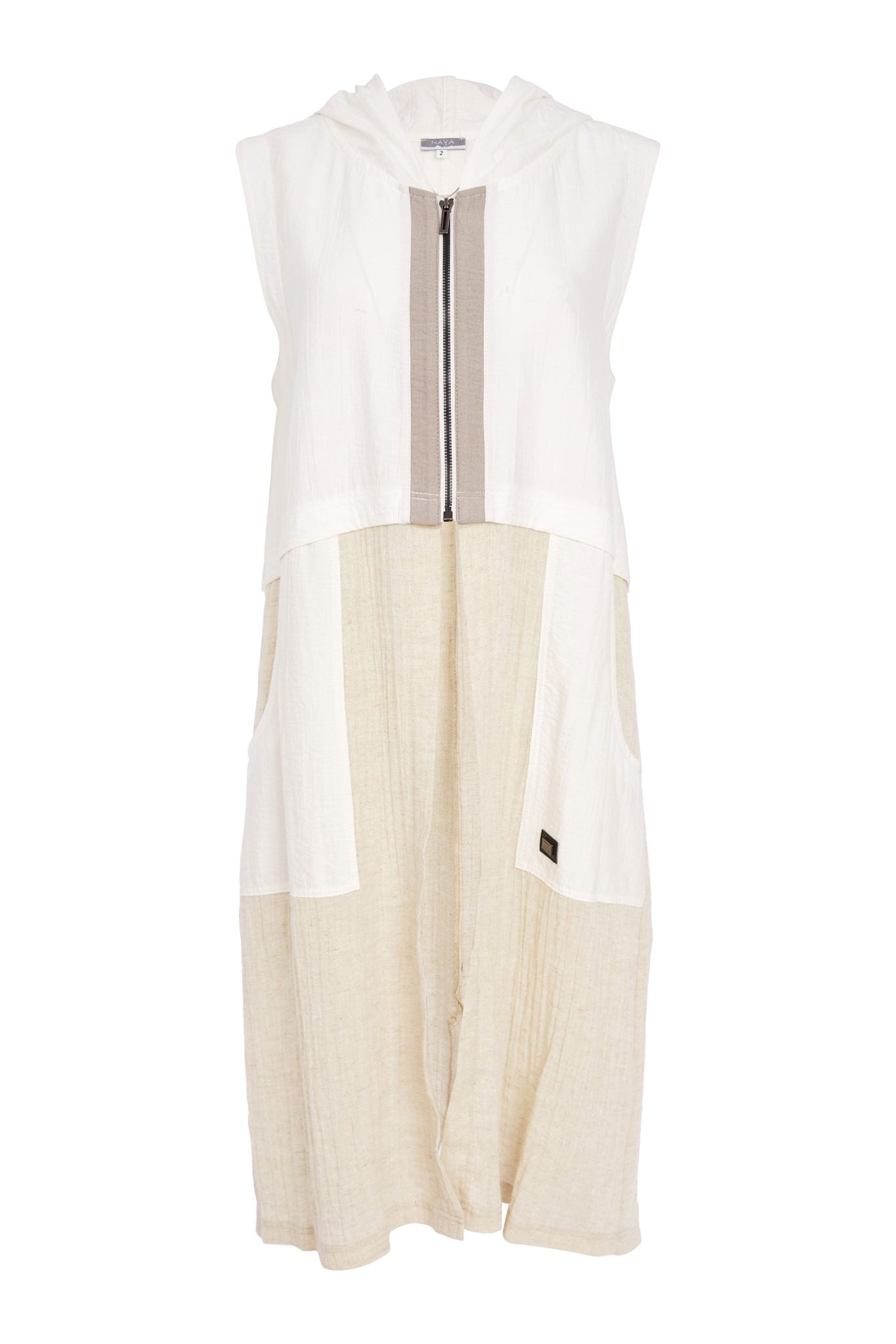 Naya Hooded Waistcoat With Contract Zip and Button Detail 157